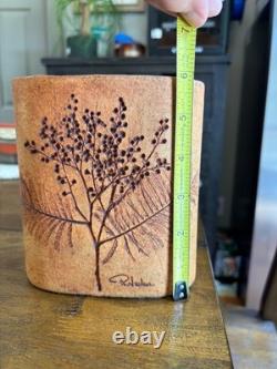Vintage Raymonde Leduc Vase Signed Herbier Botanical Studio Pottery France