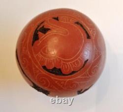 Vintage Red Clay Pottery Etched Round Bottom Vase