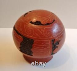 Vintage Red Clay Pottery Etched Round Bottom Vase