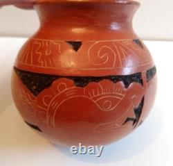 Vintage Red Clay Pottery Etched Round Bottom Vase