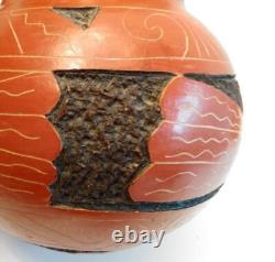 Vintage Red Clay Pottery Etched Round Bottom Vase