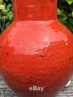 Vintage Retro MidCentury Modern Studio Pottery Red Orange Textured Lamp Italian