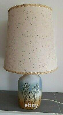 Vintage Retro Studio Pottery Large Lamp Tremaen, Cornwall Blue / Buff Flowers