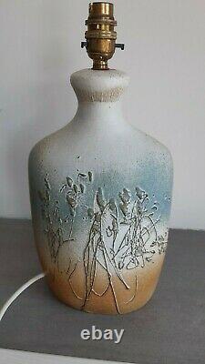 Vintage Retro Studio Pottery Large Lamp Tremaen, Cornwall Blue / Buff Flowers