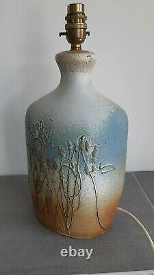 Vintage Retro Studio Pottery Large Lamp Tremaen, Cornwall Blue / Buff Flowers