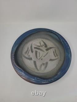 Vintage Rhea Shea Blue Studio Pottery 14 Shallow Centerpiece Bowl Platter