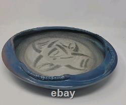 Vintage Rhea Shea Blue Studio Pottery 14 Shallow Centerpiece Bowl Platter