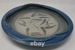 Vintage Rhea Shea Blue Studio Pottery 14 Shallow Centerpiece Bowl Platter