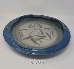 Vintage Rhea Shea Blue Studio Pottery 14 Shallow Centerpiece Bowl Platter
