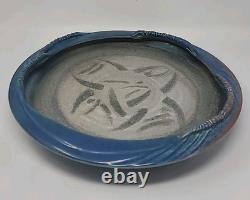 Vintage Rhea Shea Blue Studio Pottery 14 Shallow Centerpiece Bowl Platter