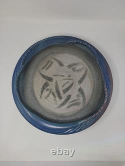 Vintage Rhea Shea Blue Studio Pottery 14 Shallow Centerpiece Bowl Platter