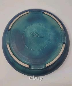 Vintage Rhea Shea Blue Studio Pottery 14 Shallow Centerpiece Bowl Platter