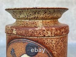 Vintage Rick Schlag Studio Pottery Vase Southwestern Landscape Black Sun Signed