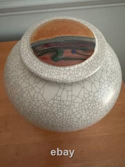Vintage Rob Wiedmaier Studio Art Pottery Crackle Glaze Lidded Jar Urn