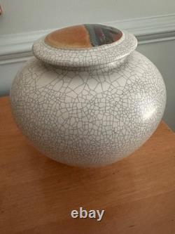 Vintage Rob Wiedmaier Studio Art Pottery Crackle Glaze Lidded Jar Urn