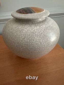 Vintage Rob Wiedmaier Studio Art Pottery Crackle Glaze Lidded Jar Urn