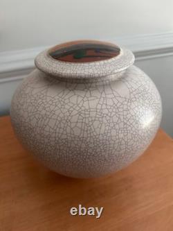 Vintage Rob Wiedmaier Studio Art Pottery Crackle Glaze Lidded Jar Urn