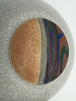 Vintage Rob Wiedmaier Studio Pottery Landscape Crackle Lidded Round Jar