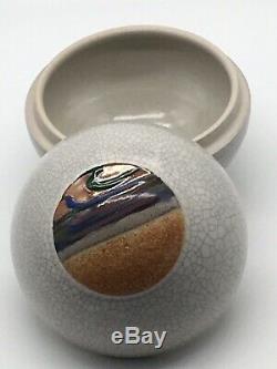 Vintage Rob Wiedmaier Studio Pottery Landscape Crackle Lidded Round Jar