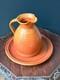 Vintage Robert Crystal Vermont Studio Pottery Pitcher Platter Set Orange Glaze