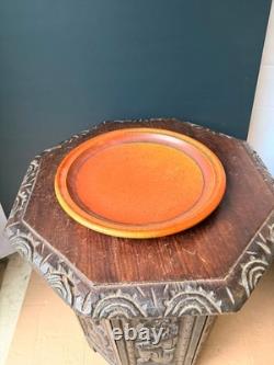 Vintage Robert Crystal Vermont Studio Pottery Pitcher Platter Set Orange Glaze