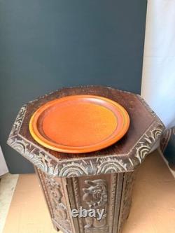 Vintage Robert Crystal Vermont Studio Pottery Pitcher Platter Set Orange Glaze