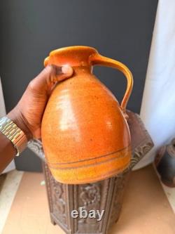 Vintage Robert Crystal Vermont Studio Pottery Pitcher Platter Set Orange Glaze