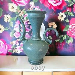Vintage Robin Egg Blue Michael Schwegmann Studio Pottery Vase Curves Modern 10.5