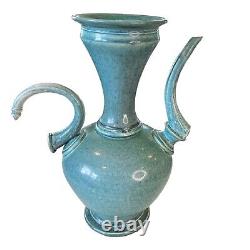 Vintage Robin Egg Blue Michael Schwegmann Studio Pottery Vase Curves Modern 10.5