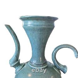 Vintage Robin Egg Blue Michael Schwegmann Studio Pottery Vase Curves Modern 10.5