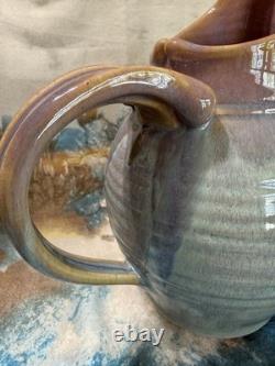 Vintage Robin Morris Dunnmorr Studio Art Pottery Blue Drip Glaze LG 9.5Pitcher