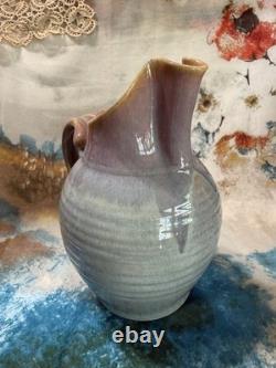 Vintage Robin Morris Dunnmorr Studio Art Pottery Blue Drip Glaze LG 9.5Pitcher