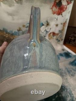 Vintage Robin Morris Dunnmorr Studio Art Pottery Blue Drip Glaze LG 9.5Pitcher