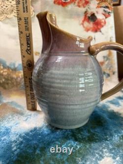 Vintage Robin Morris Dunnmorr Studio Art Pottery Blue Drip Glaze LG 9.5Pitcher