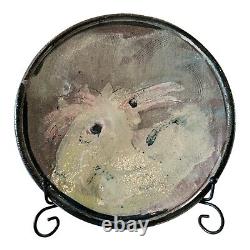 Vintage Ron Meyers Studio Art Earthenware Pottery Plate, Chicken Design