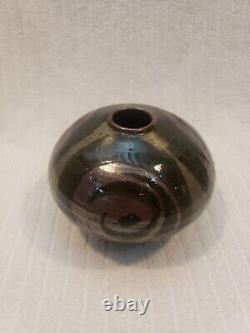 Vintage Roy Pedersen Signed Studio Pottery Moon Vase MCM