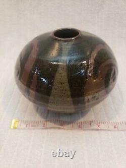 Vintage Roy Pedersen Signed Studio Pottery Moon Vase MCM