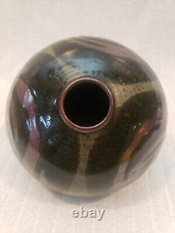 Vintage Roy Pedersen Signed Studio Pottery Moon Vase MCM