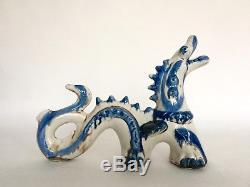 Vintage Rye Studio Pottery David Sharp Large Blue Glazed Dragon Sculpture c1960s