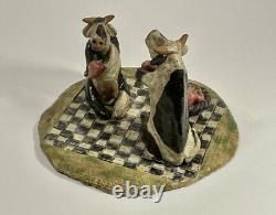 Vintage SANDRA McKENZIE SCMITT Studio Art River Pottery Cows Eating Apples