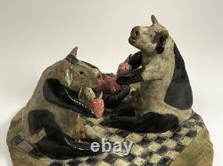 Vintage SANDRA McKENZIE SCMITT Studio Art River Pottery Cows Eating Apples