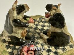 Vintage SANDRA McKENZIE SCMITT Studio Art River Pottery Cows Eating Apples