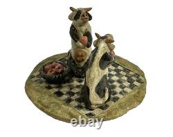 Vintage SANDRA McKENZIE SCMITT Studio Art River Pottery Cows Eating Apples