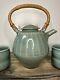 Vintage SIGNED Tom Turner Studio Art Pottery Porcelain Tea Pot 1979 + 4 Cups