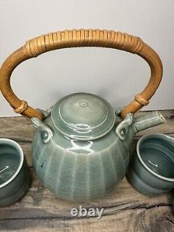 Vintage SIGNED Tom Turner Studio Art Pottery Porcelain Tea Pot 1979 + 4 Cups