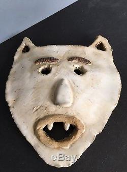 Vintage STUDIO POTTERY 1970s mask SIGNED WP Playful OBJECT magical Whimsical