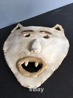 Vintage STUDIO POTTERY 1970s mask SIGNED WP Playful OBJECT magical Whimsical
