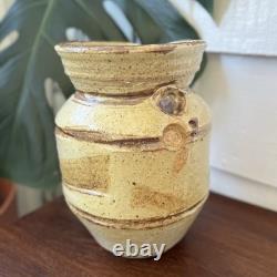 Vintage Samuel Azzaro Studio Pottery Vase Signed Sculptural Textured Ochre 8