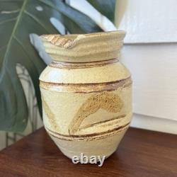 Vintage Samuel Azzaro Studio Pottery Vase Signed Sculptural Textured Ochre 8