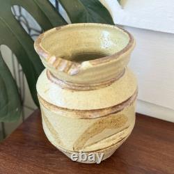 Vintage Samuel Azzaro Studio Pottery Vase Signed Sculptural Textured Ochre 8